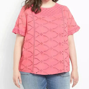 {Lane Bryant} Classic Short-Sleeve Eyelet Mix Tee